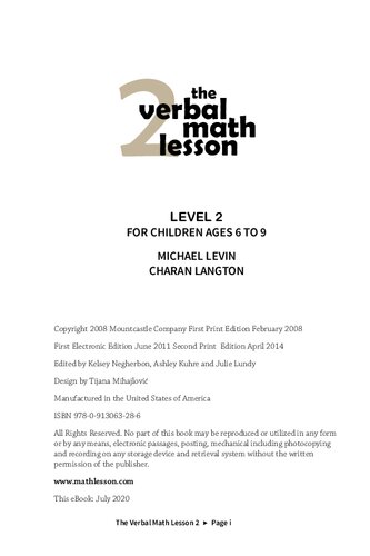The Verbal Math Lesson Book 2: Step-by-Step Math Without Pencil or Paper