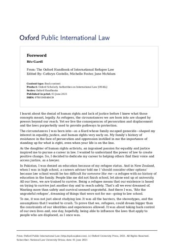 The Oxford Handbook of International Refugee Law