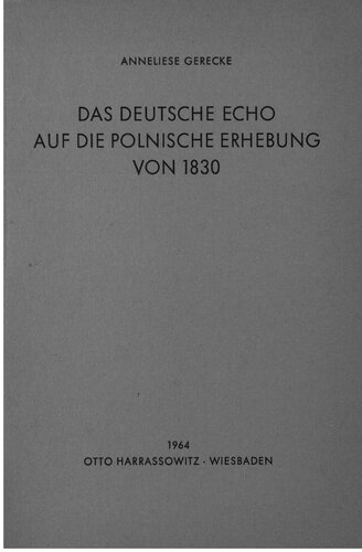 Das deutsche Echo auf die polnische Erhebung von 1830