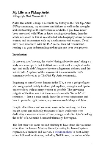 My Life as a Pickup Artist