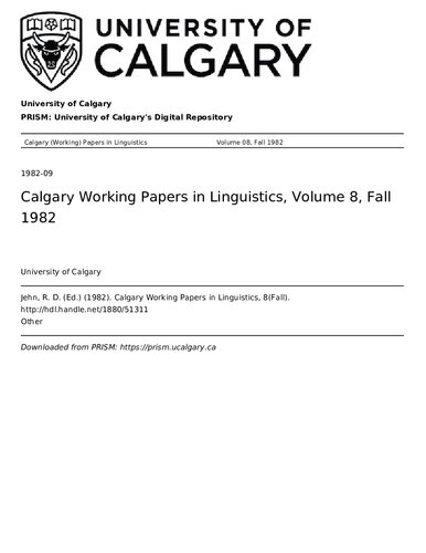 Calgary Working Papers in Linguistics