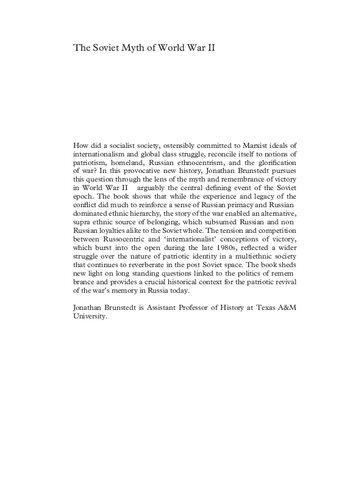 The Soviet Myth of World War II: Patriotic Memory and the Russian Question in the USSR