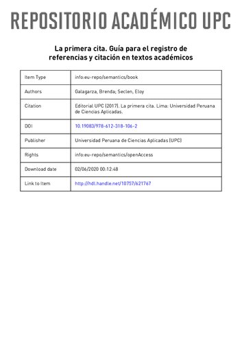 La primera cita : guía para el registro de referencias y citación en textos académicos
