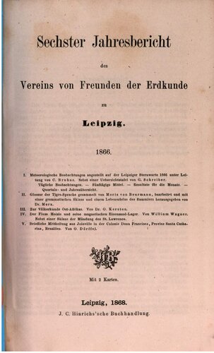 Jahresbericht des Vereins von Freunden der Erdkunde zu Leipzig / 1866