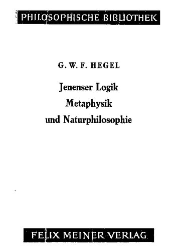 Jenenser Logik Metaphysik und Naturphilosophie