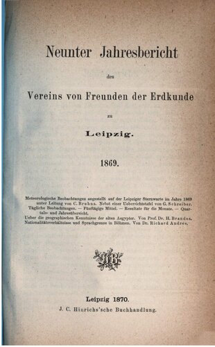 Jahresbericht des Vereins von Freunden der Erdkunde zu Leipzig / 1869