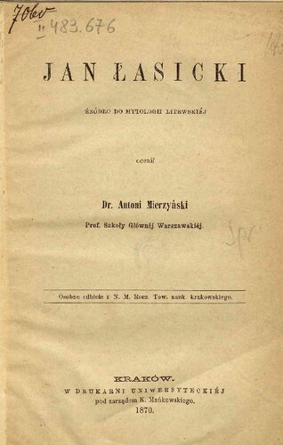 Jan Łasicki, źródło do mytologii litewskiej