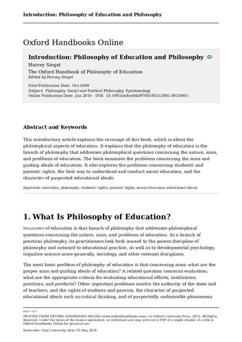 The Oxford Handbook of Philosophy of Education