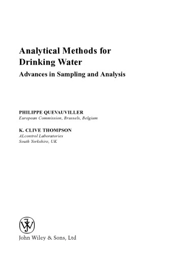 Analytical Methods for Drinking Water: Advances in Sampling and Analysis (Water Quality Measurements)