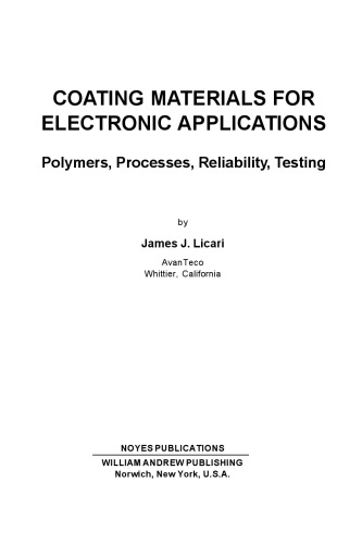 Coating Materials for Electronic Applications: Polymers, Processing, Reliability,  Testing