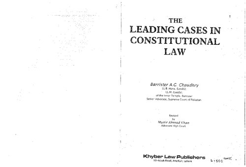 The Leading Cases in Constitutional Law (of Pakistan, 1973)
