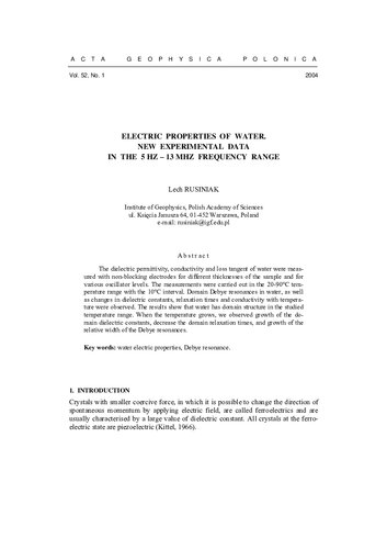 Electrical properties of water. New experimental data in the 5 Hz - 13 MHz frequency range