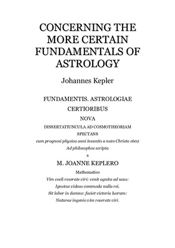 Concerning The Certain Fundamentals Of Astrology