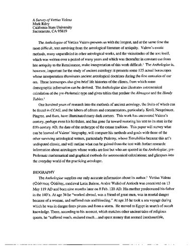 A Survey of Vettius Valens