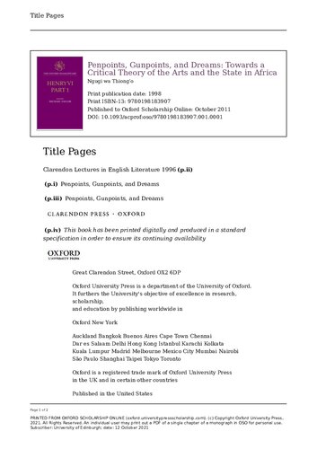 Penpoints, Gunpoints, and Dreams: Towards a Critical Theory of the Arts and the State in Africa