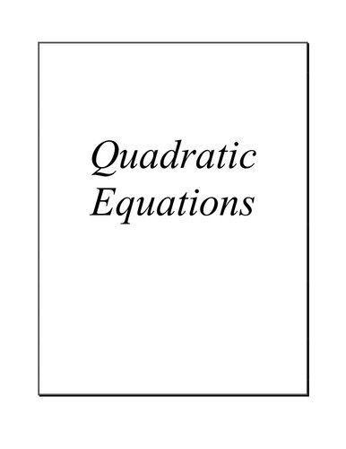 Quadratic Equations
