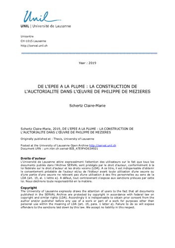 De l'épée à la plume : la construction de l'auctorialité dans l'œuvre de Philippe de Mézières