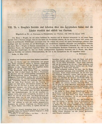 Th. v. Heuglins Berichte und Arbeiten über den ägyptischen Sudan und die Länder westlich und südlich von Chartum