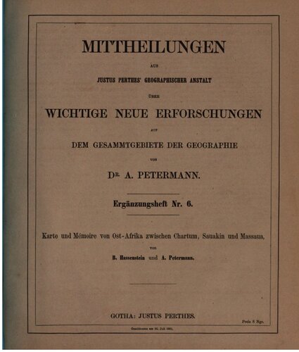 Karte und Mémoire von Ost-Afrika zwischen Chartum, Sauakin und Massaua