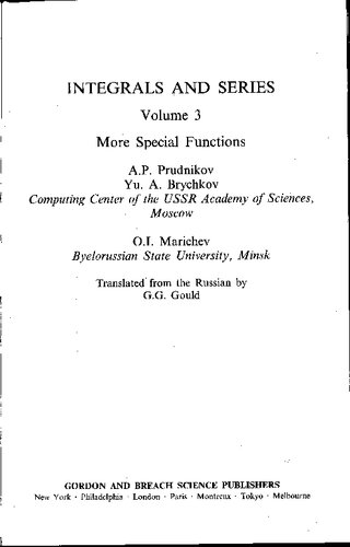 Integrals Series: More Special Functions