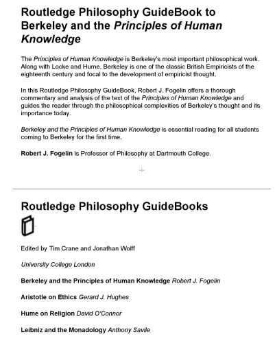 Routledge Philosophy GuideBook to Berkeley and the Principles of Human Knowledge (Routledge Philosophy GuideBooks)