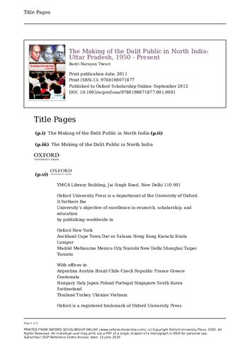 The Making of the Dalit Public in North India: Uttar Pradesh, 1950-Present