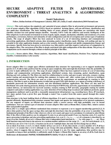 SECURE ADAPTIVE FILTER IN ADVERSARIAL ENVIRONMENT : THREAT ANALYTICS  & ALGORITHMIC COMPLEXITY