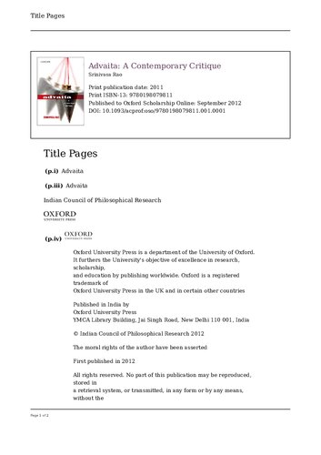 Advaita: A Contemporary Critique