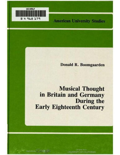 Musical Thought in Britain and Germany During the Early Eighteenth Century (American University Studies)