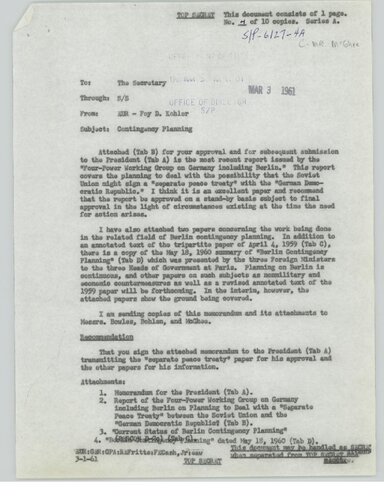 Contingency Planning, Mart 03, 1961