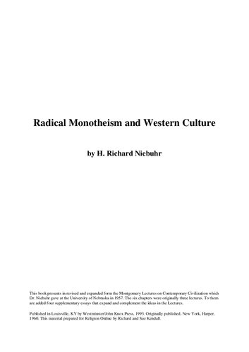 Radical Monotheism and Western Culture : With Supplementary Essays