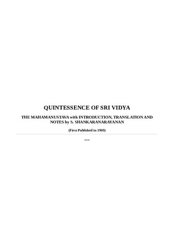 Quintessence of Sri Vidya - Mahamanustava