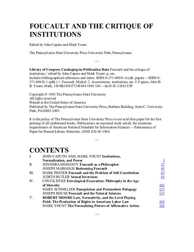 Foucault and the Critique of Institutions