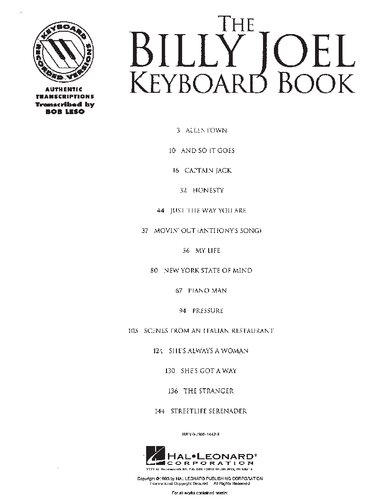 The Billy Joel Keyboard Book: Note-for-Note Keyboard Transcriptions