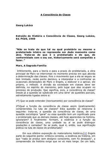 A Consciência de Classe
