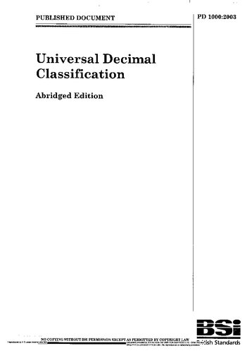 Universal Decimal Classification. Abridged Edition (PD 1000:2003) Ring bound