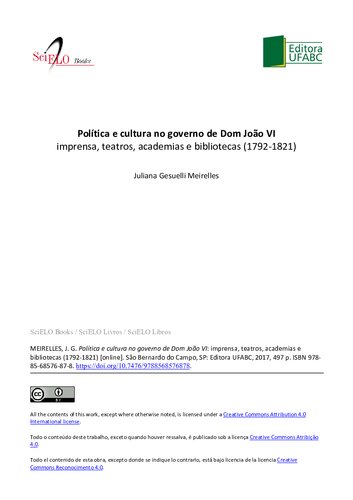 Política e cultura no governo de Dom João VI: imprensa, teatros, academias e bibliotecas (1792-1821)