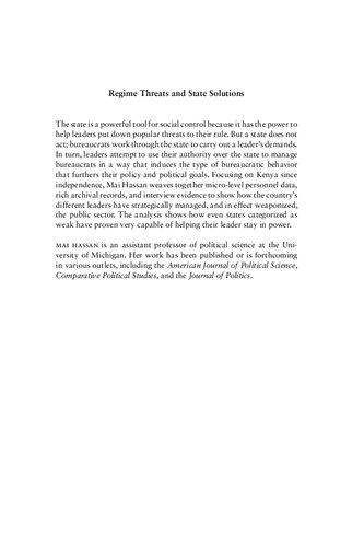 Regime Threats and State Solutions: Bureaucratic Loyalty and Embeddedness in Kenya