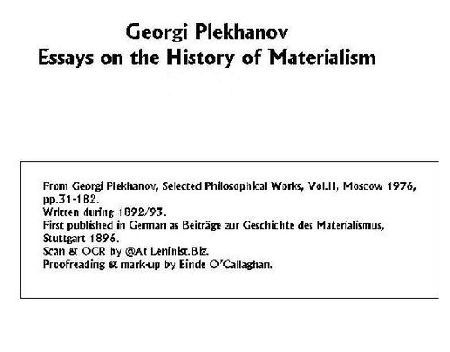Essays on the History of Materialism - Plekhanov