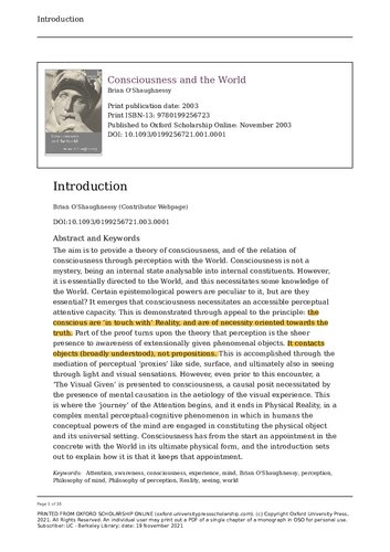 Consciousness and the World