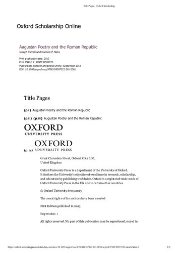 Augustan Poetry and the Roman Republic