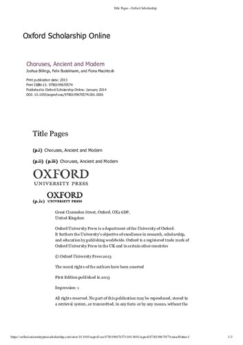 Choruses, Ancient and Modern