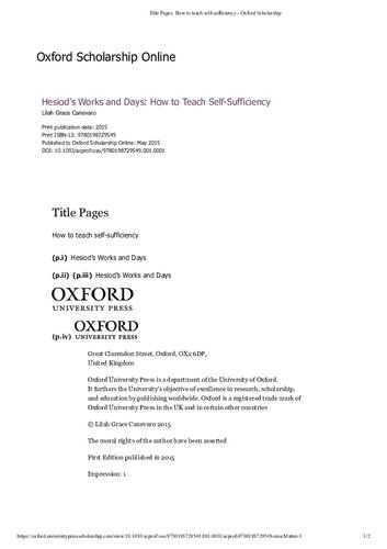 Hesiod's Works and Days: How to Teach Self-sufficiency