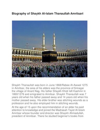 Biography of Shaykh al-Islam Thanaullah Amritsari