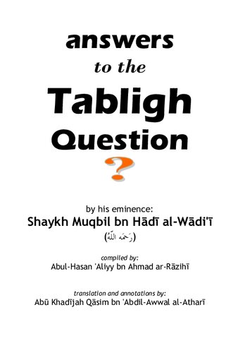 Answers to the Tabligh Question