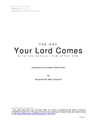 The Day Your Lord Comes with Angels, Row after Row - Explaining the Last Verses of Surah al-Fajr