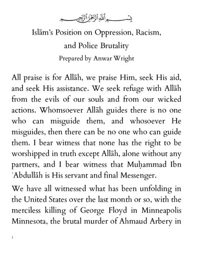 Islam’s Position on Oppression, Racism and Police Brutality prepared