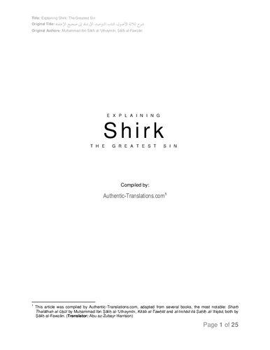 Explaining Shirk, The Greatest Sin