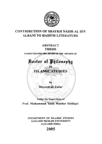 Contribution of Shaykh Nasir al-Din Albani to Hadith Literature, Doctoral Thesis