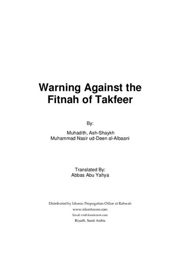 Warning Against the Fitnah of Takfeer
